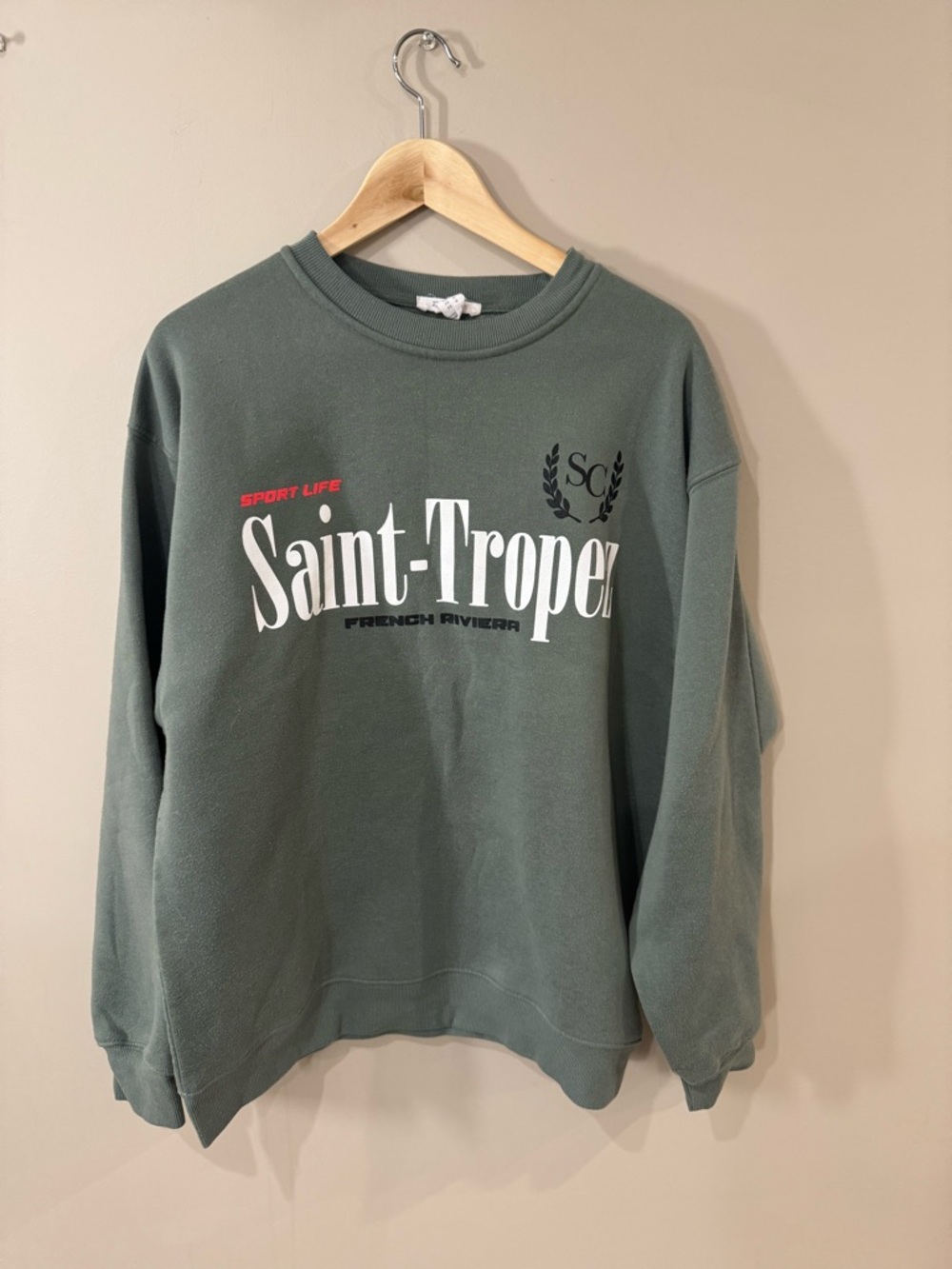 refuge Saint-Tropez Graphic Crewneck Sweater - sage green
